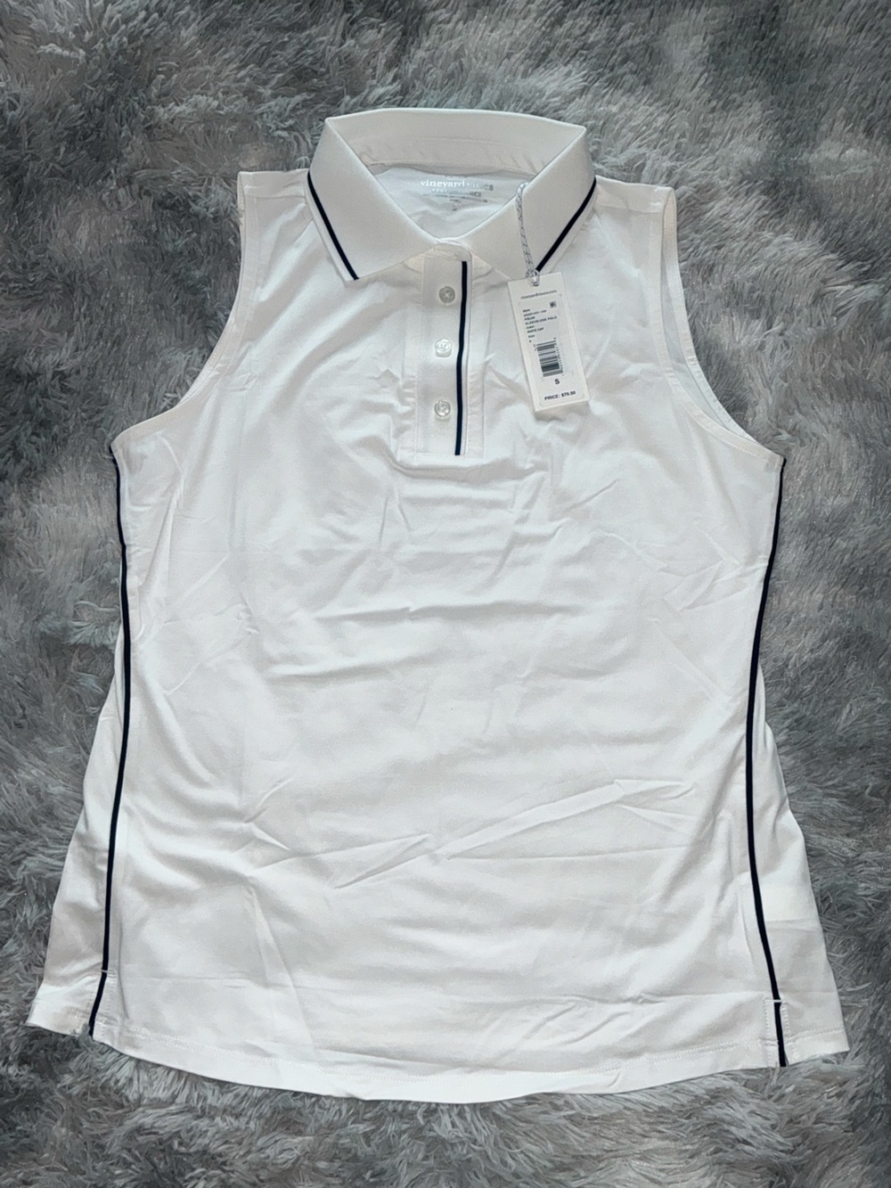 Vineyard Vines White Sleeveless Polo Tank with Navy Trim